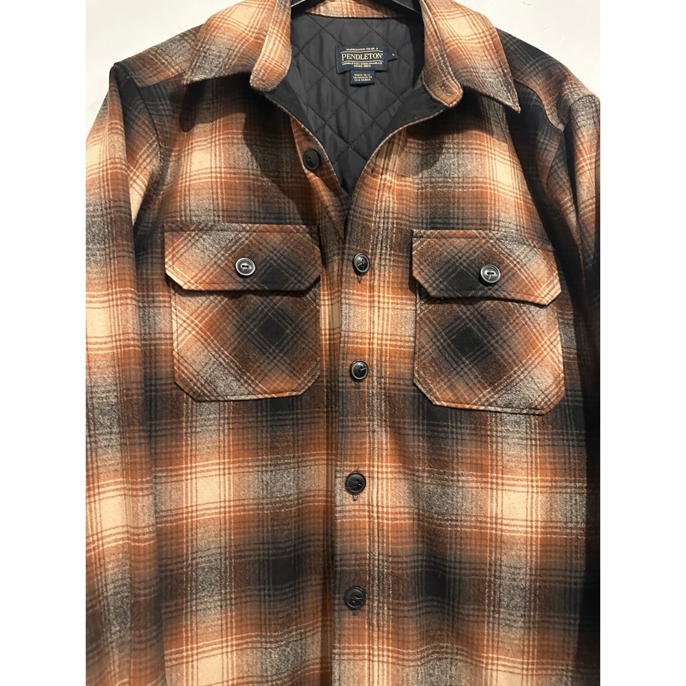 Pendleton Plaid Quilted CPO Shirt Jacket in Brown Ombre Size Large - Picture 7 of 12